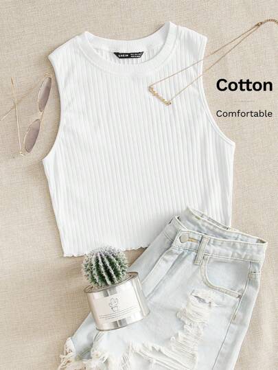SHEIN EZwear Ribbed Lettuce-Edge Tank Top