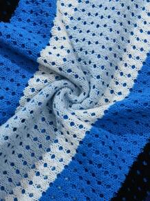 ROMWE MEN Casual 男士短袖字母条纹印花针织 Polo 衫、度假装 - 藍色 - 查看 6