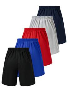 SHEIN 5pcs/Set Kids/Tween Boys Letter & Numeral Printed Relaxed Solid Color Shorts, Multi-Pack, Versatile For School, Garden, Beach, Birthday, Suitable For Spring, Summer, Autumn, Winter