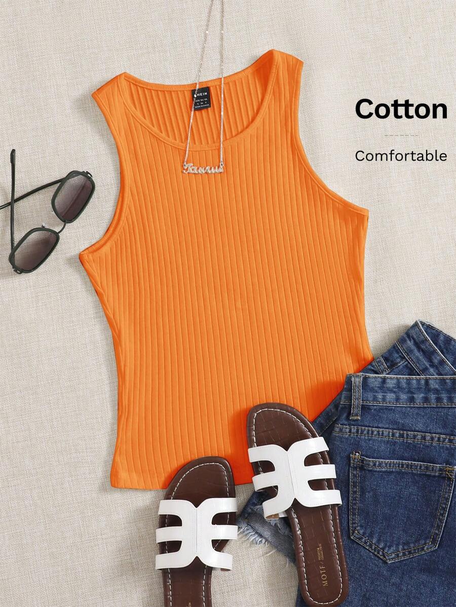 SHEIN EZwear Solid Rib Knit Tank Top