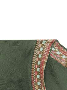 EMERY ROSE 格纹与几何图案落肩流苏边饰开衫，女士春秋休闲撞色镶边，流苏落肩常规版型绿色几何图案，条纹女式开衫，休闲日常装，长袖上衣 - 綠色 - 查看 3