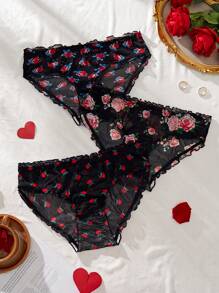 Snug Zone 3pcs/Pack Plus Size Women's Simple Mesh Detail Casual Underwear - Multicolor - View 1