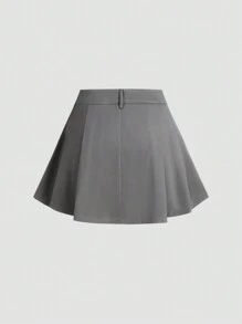 SHEIN PETITE 高腰灰色百褶A字裙，显瘦防走光