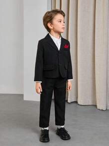 SHEIN Conjunto de 2 piezas de caballero para niños pequeños, 1 chaqueta de traje informal y 1 pantalón