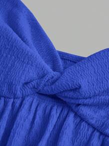 SHEIN EZwear 孔眼刺绣扭纹前开衩抹胸白色上衣 - 寶藍色 - 查看 3