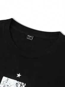 Manfinity EMRG Herren Große Größen Lässig T-Shirt mit rundem Ausschnitt und Buchstaben Grafik, Kurzarm - Schwarz - Übersicht 5