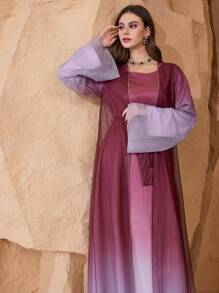 Al Najma Conjunto de 2 peças de malha tie-dye gradiente elegante feminino - Rosa - Ver 3