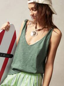 Bohemela Áo ba lỗ dệt kim màu trơn cho nữ, trang phục thường ngày đơn giản và thời trang - Xám - Xem 6