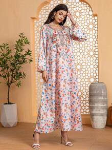 Al Najma 女士简约时尚休闲阿拉伯长袍连衣裙，日常穿着 - 彩色 - 查看 5