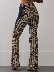 MUSERA Low Rise Flare Leg Abstract Leopard Print Denim Jeans Y2k 90's Ibiza Concert Holiday Chic Spring Summer - Multicolor - View 4
