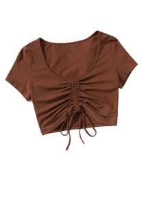SHEIN EZwear Solid Drawstring Ruched Tee