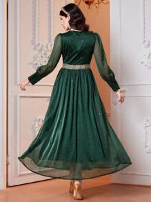 Modelyn Women's Elegant Luxury Spliced Soft & Glossy Waist Detail Dress