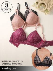 3pcs/Set Lace Maternity Comfortable Underwear Set For Women - Apricot - View 1