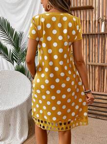 EMERY ROSE 女士圆点印花短袖休闲度假连衣裙 - 黃色 - 查看 2