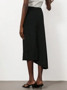 GENKIRA Mid-Length Slit Side Design Elegant Minimalist Commuter Ladies Skirt, Versatile Fall Cloth For Women - Black - View 2