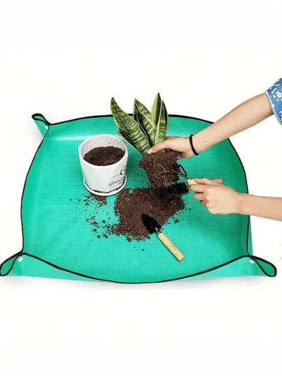 1pc Green Plant Repotting Mat,Foldable Gardening Mat For Indoor Potted Plants & Succulent Care,Waterproof Thickened Pe Mat,Easy To Clean, Large Foldable Plant Pot Cushion