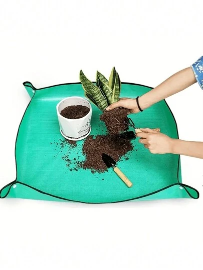 1 st grön växtomplanteringsmatta, hopfällbar trädgårdsmatta för krukväxter inomhus och suckulentvård, vattentät förtjockad pematta, lätt att rengöra, stor hopfällbar växtkrukkudde