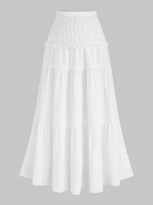 SHEIN Clasi Plus Size Women Solid Color Simple Ruched A-Line Skirt, Casual & Vacation - White - View 7