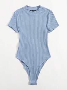 SHEIN EZwear Mock-neck Rib-knit Bodysuit