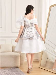 SHEIN Teen Girl White Gorgeous Asymmetric Collar Decor Satin Dress, Court Party Dress - White - View 2