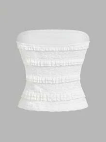 SHEIN Essnce Top tubo ajustado con pliegues de unicolor para mujer, uso diario casual - Blanco - Ver 2