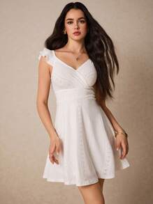 Poéselle Vestido de verano para mujer de unicolor sin mangas con volantes en la cintura, vestido de verano romántico para boda, vacaciones, vestido corto lindo, vestido de estilo lechero, vestido de volantes, vestido de playa, vestido de boda, vestido para fiesta del té, vestido de graduación, vestido blanco para homecoming, vestido blanco de graduación, vestido pastel