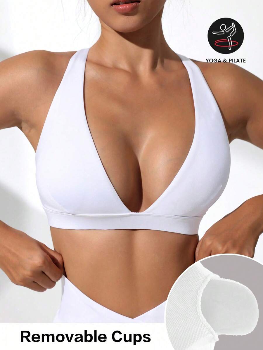 SHEIN Sovereign Charm 純色掛脖運動文胸