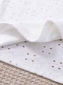 SHEIN 少女白色针织纹理短袖 T 恤，修身圆领休闲 T 恤，适合度假、下午茶、节日、午餐、音乐节、休闲外出 - 白色 - 查看 3