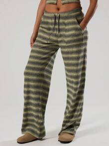 MUSERA 条纹抽绳阔腿裤 度假 夏季 优雅 可爱 工作 办公室 秋季 返校 秋季 休闲 - 彩色 - 查看 2