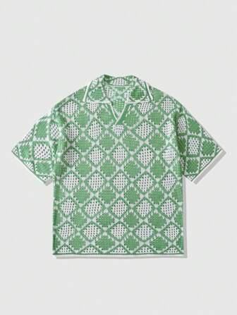 Street Life Herrenpolo-Shirt mit Blumenmuster und Lochstrickoptik, Kurzarm, für den Urlaub