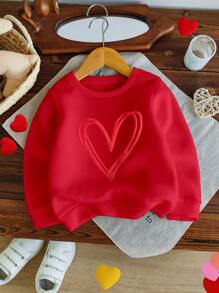 女婴休闲舒适时尚简约可爱3D心形图案拉绒圆领卫衣