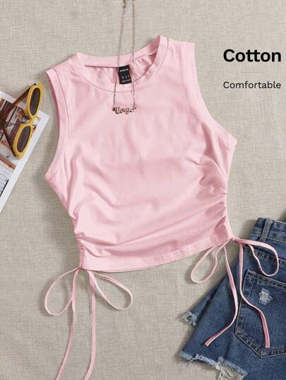 SHEIN EZwear Top tank corto con fruncido lateral con cordón