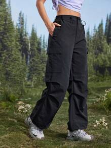 In My Nature Women's Solid Color Button Pocket Casual Outdoor Trousers