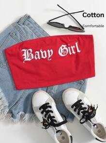 SHEIN EZwear 字母图案短款抹胸 - 紅色 - 查看 6