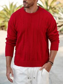 Manfinity Mode Women's Solid Color Round Neck Long Sleeve Casual Blouse - Red - View 5