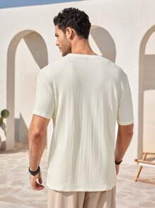 Manfinity RelaxMax T-shirt simple à col rond et manches courtes de couleur unie pour hommes, décontracté pour un usage quotidien
