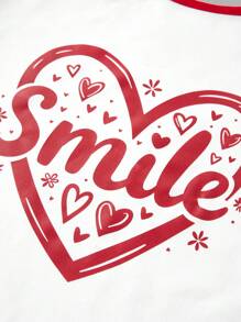 2 件套少女心形和字母印花短袖上衣和喇叭裤 - 紅色 - 查看 3