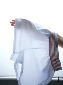 夏季女士简约纯色拼布沙滩裤，休闲日常穿着 - 白色 - 查看 6