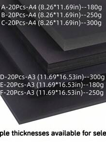 SHEIN 20 Blatt A4 Schwarze harte Pappe, verstärkte, spezielle Malpappe, DIY Handwerk Schüler-Deckblätter, Grußkarten- und Visitenkartenpappe, A3 Handwerkspappe, Album-Rückenpapier für den Schulanfang
