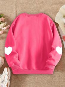 SHEIN Tween Girls Valentijnsdag Stijlvol Hartpatroon Ronde Hals Sweatshirt, Veelzijdig Voor Herfst/Winter