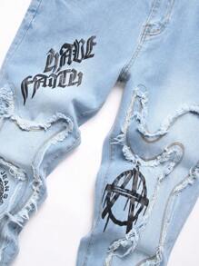 Manfinity LEGND Men's Front Button Pocket Frayed Edge Casual Denim Jeans - Light Wash - View 3