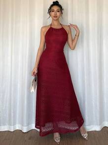 Rafferiza Women's Elegant Lace Halter Cinched Waist Bodycon Dress - Red - View 5