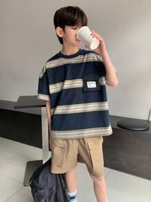 Dazy Kids Setelan 2pcs Kaos Lengan Pendek Minimalis Kasual untuk Anak Laki-laki Remaja, Pakaian Sehari-hari - Coklat - View 1