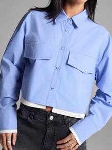 LYSMO Damen Langarm Einzelknopf Lässiges Blaues Hemd