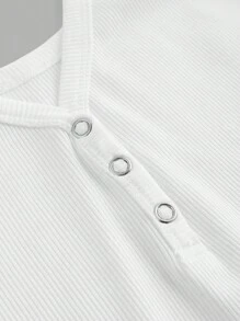 Slaydiva Plus Spring And Summer New Casual Basic All-Match Sleeveless Deep V-Neck Button Ribbed Knitted White Tank Top,Suitable For Western, Boho, Beach, Wedding Guests, Easter, Rave Festival, Concert,Graduation,Sports Sexy - White - View 4