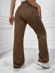 Zolique Women's Solid Color Tie Waist Flare Loose Casual Sweatpants Fall Cloth For Women