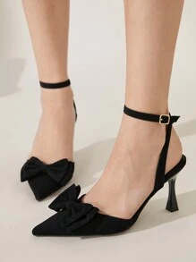 CUCCOO CHICEST 女士黑色蝴蝶结尖头扣带细高跟凉鞋 - 黑色 - 查看 7