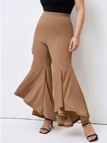 SHEIN Clasi Weite Hosen in Große Größen für Damen, einfarbig elegante und vielseitige Büro- und Pendlerhosen