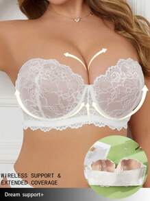 Plus Size Lace Lingerie Bra With Wire, 1pc - White - View 4