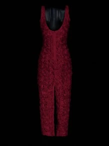 SHEIN ICON Form-Fitting Floral Jacquard Long Dress,Summer Dresses
Spring Clothes - Burgundy - View 2
